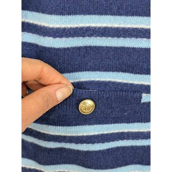J.Crew Cashmere Short Sleeve Cardigan in Blue Stripes Gold Buttons Nautical XL - Picture 7 of 13